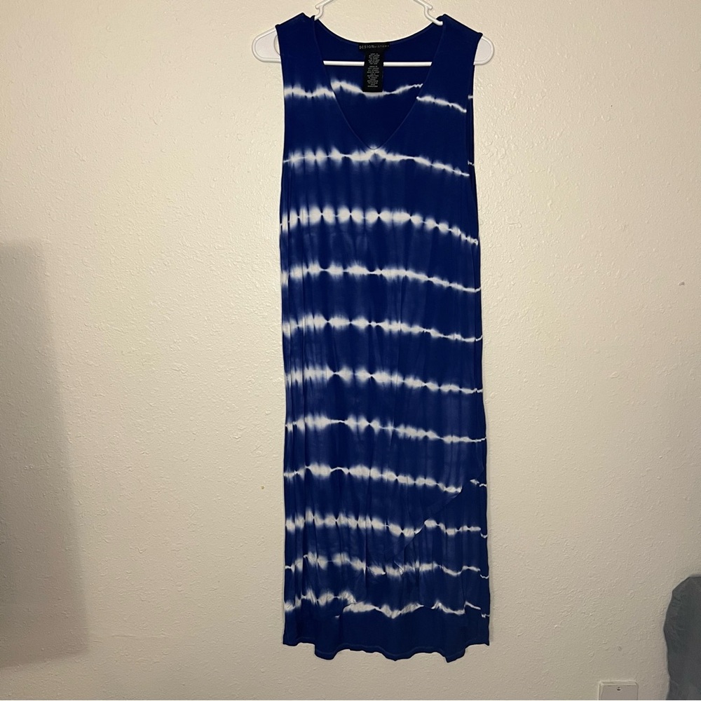 Design History Navy and White Tie-Dye Sleeveless Maxi Dress Size Missy XL
